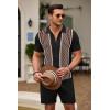 imageCOOFANDY Mens 2 Piece Outfit Vintage Short Sleeve Button Down Knit Polo Shirts Casual Beach Shorts SetsBlack  Brown