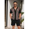 imageCOOFANDY Mens 2 Piece Outfit Vintage Short Sleeve Button Down Knit Polo Shirts Casual Beach Shorts SetsBlack  Brown