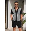 imageCOOFANDY Mens 2 Piece Outfit Vintage Short Sleeve Button Down Knit Polo Shirts Casual Beach Shorts SetsBlack