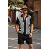 imageCOOFANDY Mens 2 Piece Outfit Vintage Short Sleeve Button Down Knit Polo Shirts Casual Beach Shorts SetsBlack