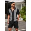 imageCOOFANDY Mens 2 Piece Outfit Vintage Short Sleeve Button Down Knit Polo Shirts Casual Beach Shorts SetsBlack