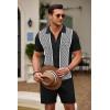 imageCOOFANDY Mens 2 Piece Outfit Vintage Short Sleeve Button Down Knit Polo Shirts Casual Beach Shorts SetsBlack
