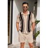 imageCOOFANDY Mens 2 Piece Outfit Vintage Short Sleeve Button Down Knit Polo Shirts Casual Beach Shorts SetsBlack Stripe