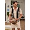 imageCOOFANDY Mens 2 Piece Outfit Vintage Short Sleeve Button Down Knit Polo Shirts Casual Beach Shorts SetsBlack Stripe