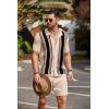 imageCOOFANDY Mens 2 Piece Outfit Vintage Short Sleeve Button Down Knit Polo Shirts Casual Beach Shorts SetsBlack Stripe