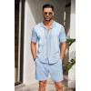 imageCOOFANDY Mens 2 Piece Outfit Vintage Short Sleeve Button Down Knit Polo Shirts Casual Beach Shorts SetsBlue