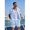 imageCOOFANDY Mens 2 Piece Outfit Vintage Short Sleeve Button Down Knit Polo Shirts Casual Beach Shorts SetsBlue