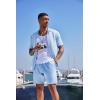 imageCOOFANDY Mens 2 Piece Outfit Vintage Short Sleeve Button Down Knit Polo Shirts Casual Beach Shorts SetsBlue