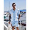 imageCOOFANDY Mens 2 Piece Outfit Vintage Short Sleeve Button Down Knit Polo Shirts Casual Beach Shorts SetsBlue