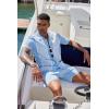 imageCOOFANDY Mens 2 Piece Outfit Vintage Short Sleeve Button Down Knit Polo Shirts Casual Beach Shorts SetsBlue