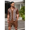 imageCOOFANDY Mens 2 Piece Outfit Vintage Short Sleeve Button Down Knit Polo Shirts Casual Beach Shorts SetsBrown