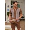 imageCOOFANDY Mens 2 Piece Outfit Vintage Short Sleeve Button Down Knit Polo Shirts Casual Beach Shorts SetsBrown