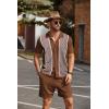 imageCOOFANDY Mens 2 Piece Outfit Vintage Short Sleeve Button Down Knit Polo Shirts Casual Beach Shorts SetsBrown