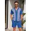 imageCOOFANDY Mens 2 Piece Outfit Vintage Short Sleeve Button Down Knit Polo Shirts Casual Beach Shorts SetsDark Blue