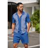 imageCOOFANDY Mens 2 Piece Outfit Vintage Short Sleeve Button Down Knit Polo Shirts Casual Beach Shorts SetsDark Blue