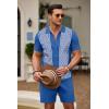 imageCOOFANDY Mens 2 Piece Outfit Vintage Short Sleeve Button Down Knit Polo Shirts Casual Beach Shorts SetsDark Blue