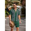 imageCOOFANDY Mens 2 Piece Outfit Vintage Short Sleeve Button Down Knit Polo Shirts Casual Beach Shorts SetsDark Green