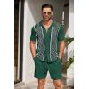 imageCOOFANDY Mens 2 Piece Outfit Vintage Short Sleeve Button Down Knit Polo Shirts Casual Beach Shorts SetsDark Green