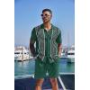 imageCOOFANDY Mens 2 Piece Outfit Vintage Short Sleeve Button Down Knit Polo Shirts Casual Beach Shorts SetsDark Green