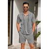 imageCOOFANDY Mens 2 Piece Outfit Vintage Short Sleeve Button Down Knit Polo Shirts Casual Beach Shorts SetsGrey