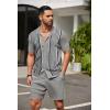 imageCOOFANDY Mens 2 Piece Outfit Vintage Short Sleeve Button Down Knit Polo Shirts Casual Beach Shorts SetsGrey