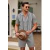 imageCOOFANDY Mens 2 Piece Outfit Vintage Short Sleeve Button Down Knit Polo Shirts Casual Beach Shorts SetsGrey