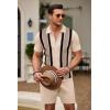 imageCOOFANDY Mens 2 Piece Outfit Vintage Short Sleeve Button Down Knit Polo Shirts Casual Beach Shorts SetsKhaki  Black