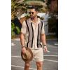 imageCOOFANDY Mens 2 Piece Outfit Vintage Short Sleeve Button Down Knit Polo Shirts Casual Beach Shorts SetsKhaki  Black