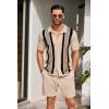 imageCOOFANDY Mens 2 Piece Outfit Vintage Short Sleeve Button Down Knit Polo Shirts Casual Beach Shorts SetsKhaki  Black