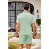 imageCOOFANDY Mens 2 Piece Outfit Vintage Short Sleeve Button Down Knit Polo Shirts Casual Beach Shorts SetsLight Green