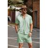 imageCOOFANDY Mens 2 Piece Outfit Vintage Short Sleeve Button Down Knit Polo Shirts Casual Beach Shorts SetsLight Green