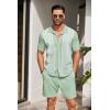 imageCOOFANDY Mens 2 Piece Outfit Vintage Short Sleeve Button Down Knit Polo Shirts Casual Beach Shorts SetsLight Green