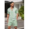 imageCOOFANDY Mens 2 Piece Outfit Vintage Short Sleeve Button Down Knit Polo Shirts Casual Beach Shorts SetsLight Green