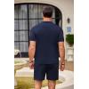 imageCOOFANDY Mens 2 Piece Outfit Vintage Short Sleeve Button Down Knit Polo Shirts Casual Beach Shorts SetsNavy Blue