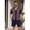 imageCOOFANDY Mens 2 Piece Outfit Vintage Short Sleeve Button Down Knit Polo Shirts Casual Beach Shorts SetsNavy Blue