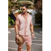 imageCOOFANDY Mens 2 Piece Outfit Vintage Short Sleeve Button Down Knit Polo Shirts Casual Beach Shorts SetsPink