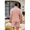 imageCOOFANDY Mens 2 Piece Outfit Vintage Short Sleeve Button Down Knit Polo Shirts Casual Beach Shorts SetsPink