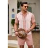 imageCOOFANDY Mens 2 Piece Outfit Vintage Short Sleeve Button Down Knit Polo Shirts Casual Beach Shorts SetsPink