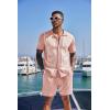 imageCOOFANDY Mens 2 Piece Outfit Vintage Short Sleeve Button Down Knit Polo Shirts Casual Beach Shorts SetsPink