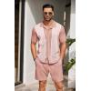 imageCOOFANDY Mens 2 Piece Outfit Vintage Short Sleeve Button Down Knit Polo Shirts Casual Beach Shorts SetsPink