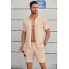 imageCOOFANDY Mens 2 Piece Outfits Sets Casual Short Sleeve Button Down Knit Shirt and Shorts Sets Summer Beach OutfitsLight Khaki