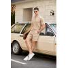 imageCOOFANDY Mens 2 Piece Outfits Sets Casual Short Sleeve Button Down Knit Shirt and Shorts Sets Summer Beach OutfitsLight Khaki