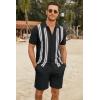 imageCOOFANDY Mens 2 Piece Outfits Summer Short Sets Vintage Knit Button Down Shirt Short Sleeve Polo Casual Beach SuitsBlack