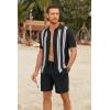 imageCOOFANDY Mens 2 Piece Outfits Summer Short Sets Vintage Knit Button Down Shirt Short Sleeve Polo Casual Beach SuitsBlack