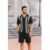 imageCOOFANDY Mens 2 Piece Outfits Summer Short Sets Vintage Knit Button Down Shirt Short Sleeve Polo Casual Beach SuitsBlack