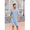 imageCOOFANDY Mens 2 Piece Outfits Summer Short Sets Vintage Knit Button Down Shirt Short Sleeve Polo Casual Beach SuitsBlue
