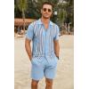 imageCOOFANDY Mens 2 Piece Outfits Summer Short Sets Vintage Knit Button Down Shirt Short Sleeve Polo Casual Beach SuitsBlue