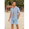 imageCOOFANDY Mens 2 Piece Outfits Summer Short Sets Vintage Knit Button Down Shirt Short Sleeve Polo Casual Beach SuitsBlue