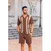 imageCOOFANDY Mens 2 Piece Outfits Summer Short Sets Vintage Knit Button Down Shirt Short Sleeve Polo Casual Beach SuitsBrown