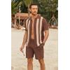 imageCOOFANDY Mens 2 Piece Outfits Summer Short Sets Vintage Knit Button Down Shirt Short Sleeve Polo Casual Beach SuitsBrown